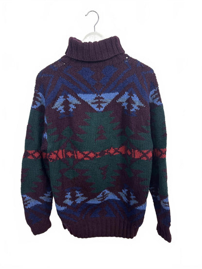 Vintage Ralph Lauren Women's Turtleneck Multicoloured Sweater Medium