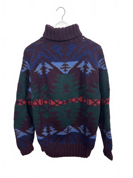 Vintage Ralph Lauren Women's Turtleneck Multicoloured Sweater Medium