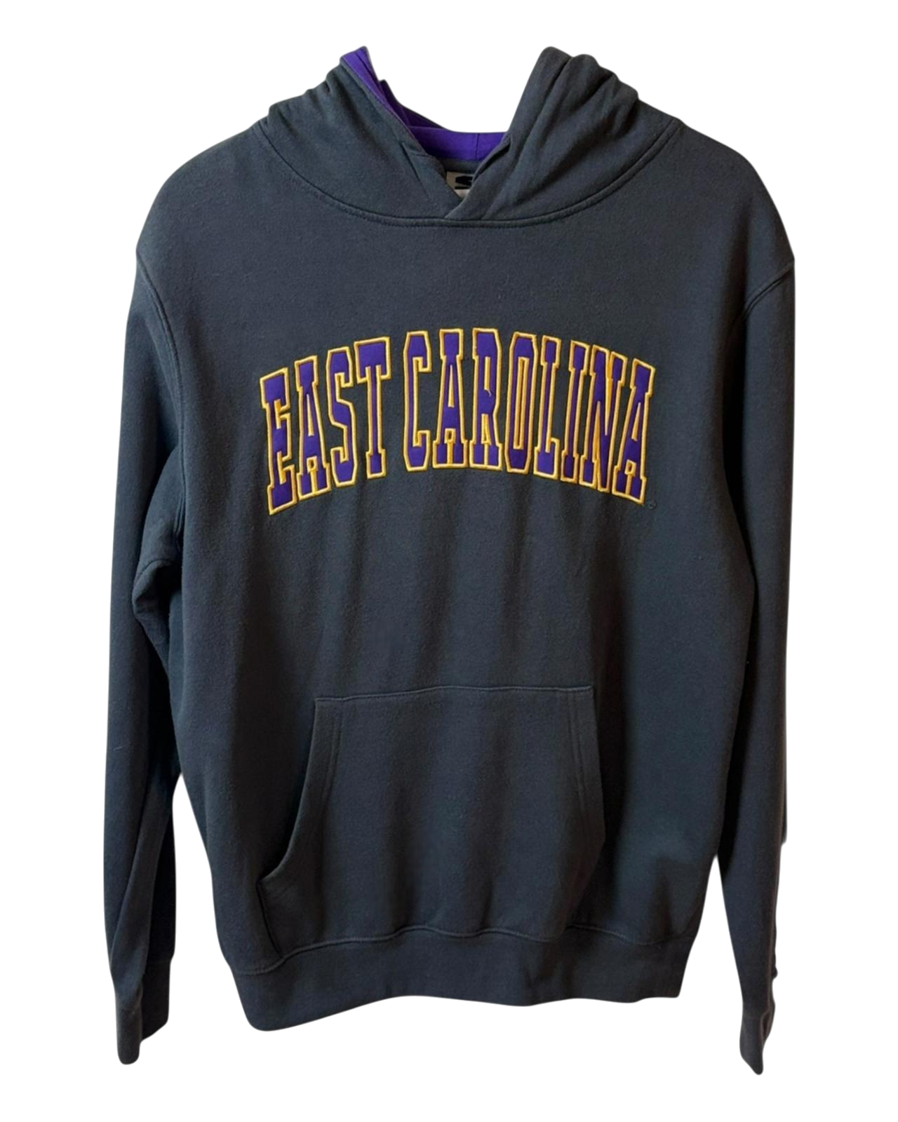 USA College East Carolina Hoodie Mens Grey Purple Hood Medium
