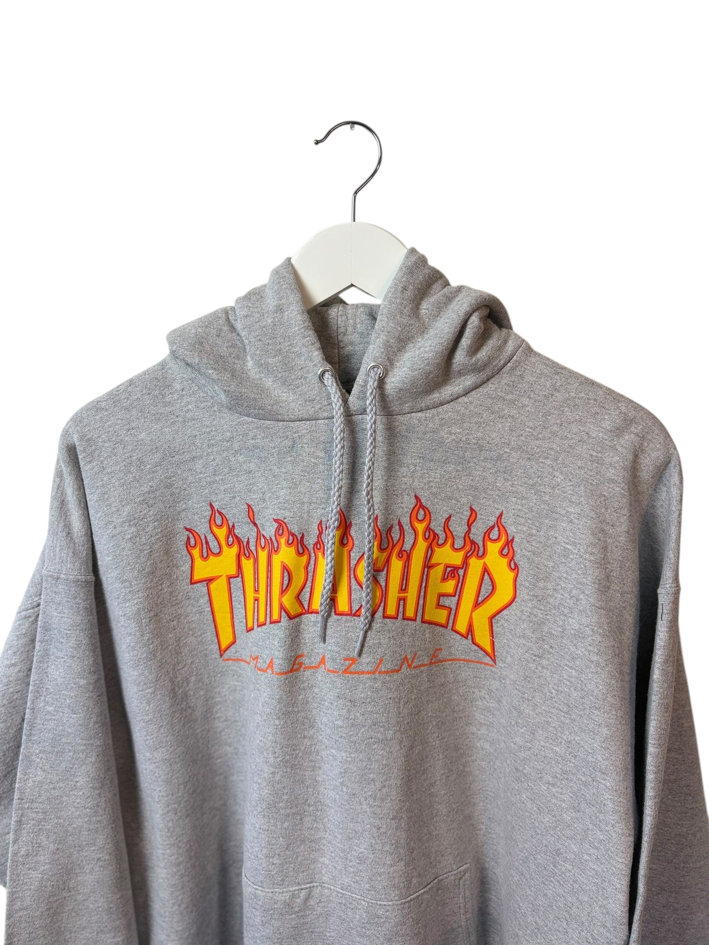 Thrasher Mens Grey Orange Flame Logo Hoodie Size XL