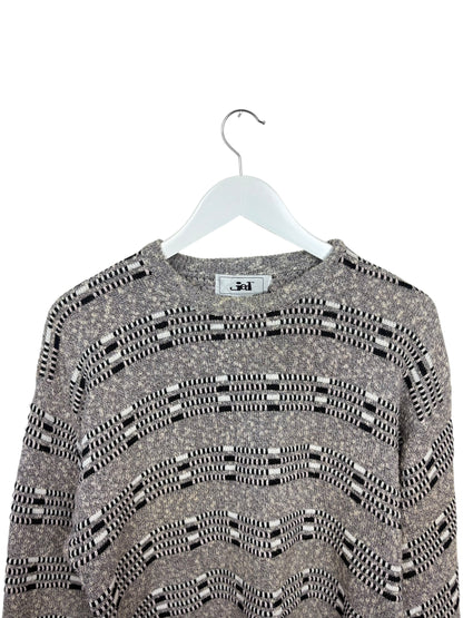 Jed 90s Unisex Geometric Pattern Knit Crewneck Sweater Grey Black Size M