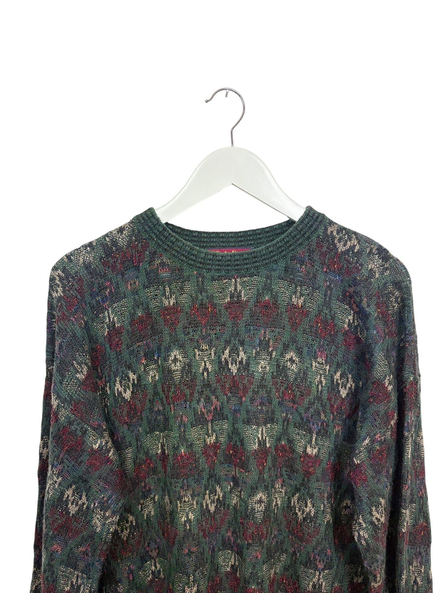 JS. A. Bank Mens 90s Green Geometric Pattern Crewneck Sweater Size XL