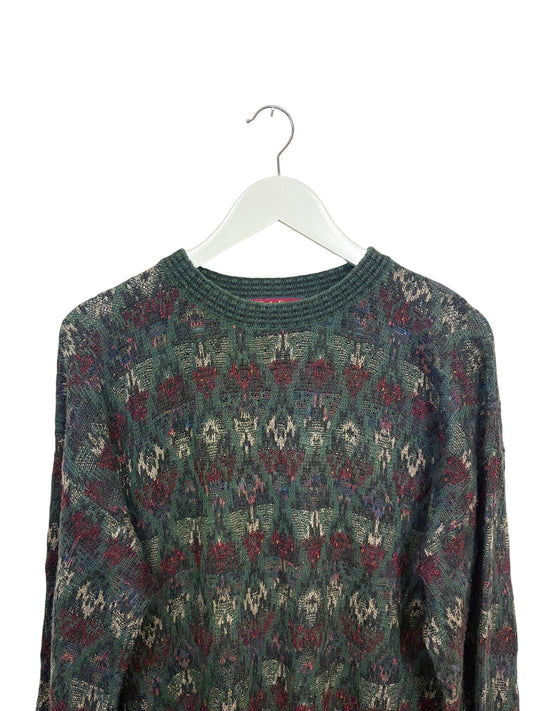 JS. A. Bank Mens 90s Green Geometric Pattern Crewneck Sweater Size XL