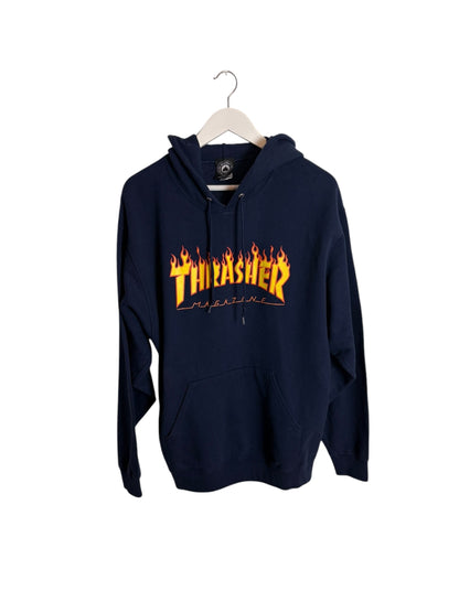 Thrasher Unisex Navy Flame Logo Graphic Pullover Streetwear Hoodie Size M