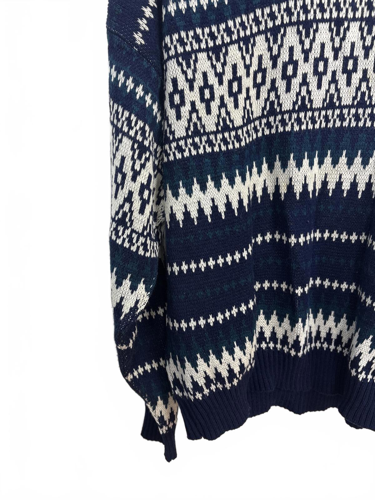 Vintage Oakton Men's Navy White Patterned Knit Sweater XL