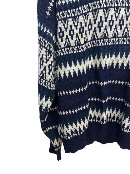 Vintage Oakton Men's Navy White Patterned Knit Sweater XL