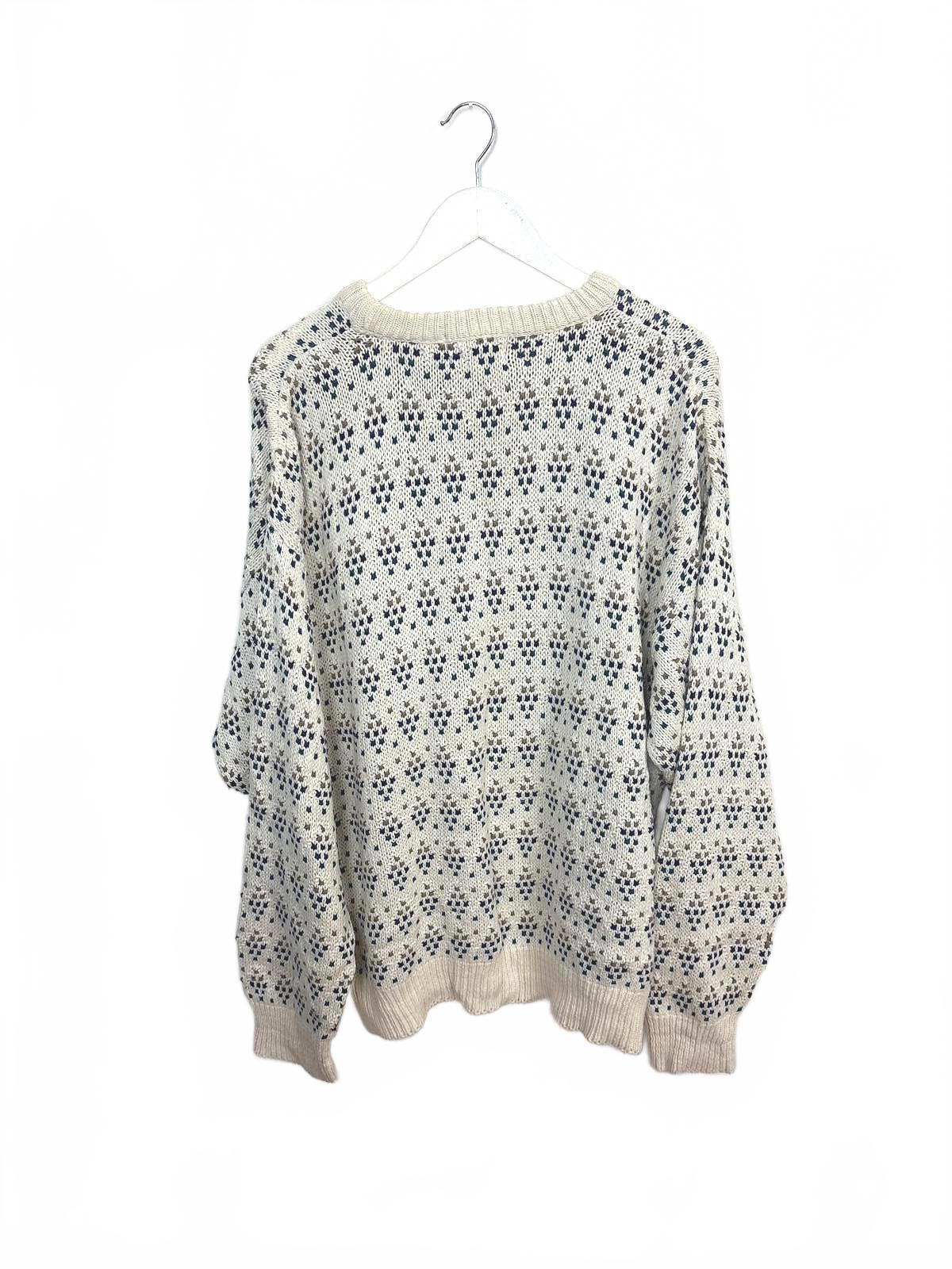 Vintage Eddie Bauer Women's Cream Diamond Patterned Crew Neck Sweater XXL