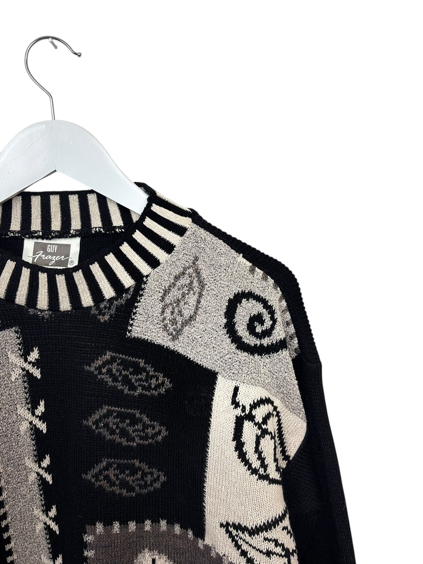 Guy Frazer Womens 90s Abstract Patchwork Knit Crewneck Sweater Size M