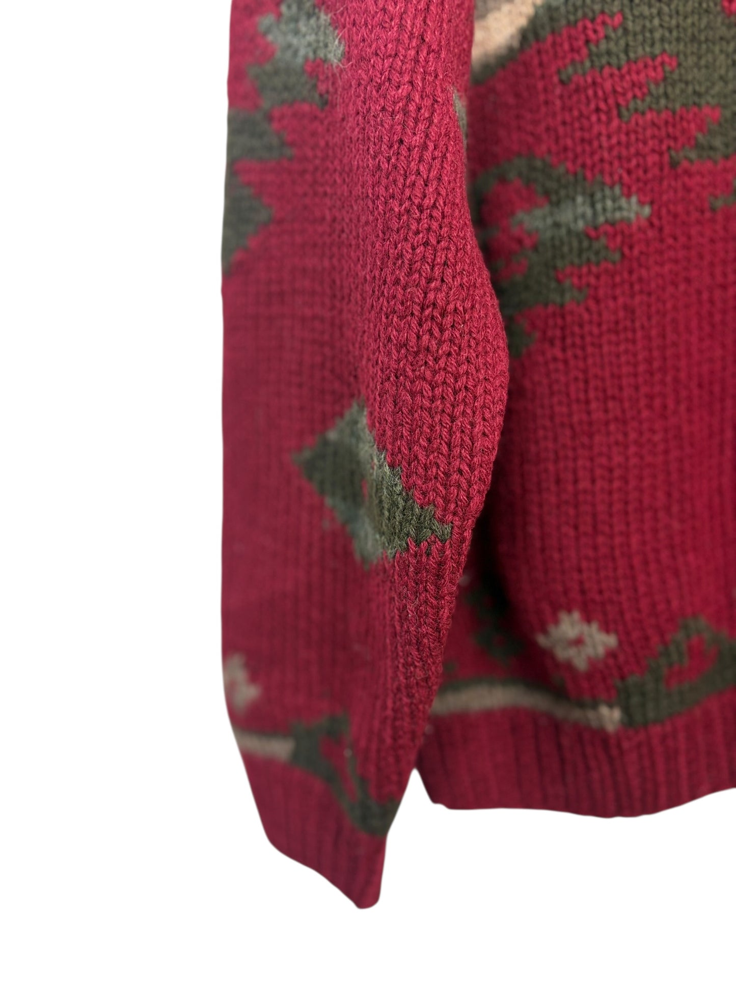 Vintage Eddie Bauer 90s Burgundy Aztec Thick Knit Sweater Size L