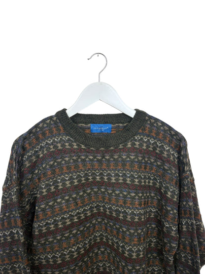Towncraft 90s Unisex Grey Fair Isle Crewneck Knit Sweater Size M/L