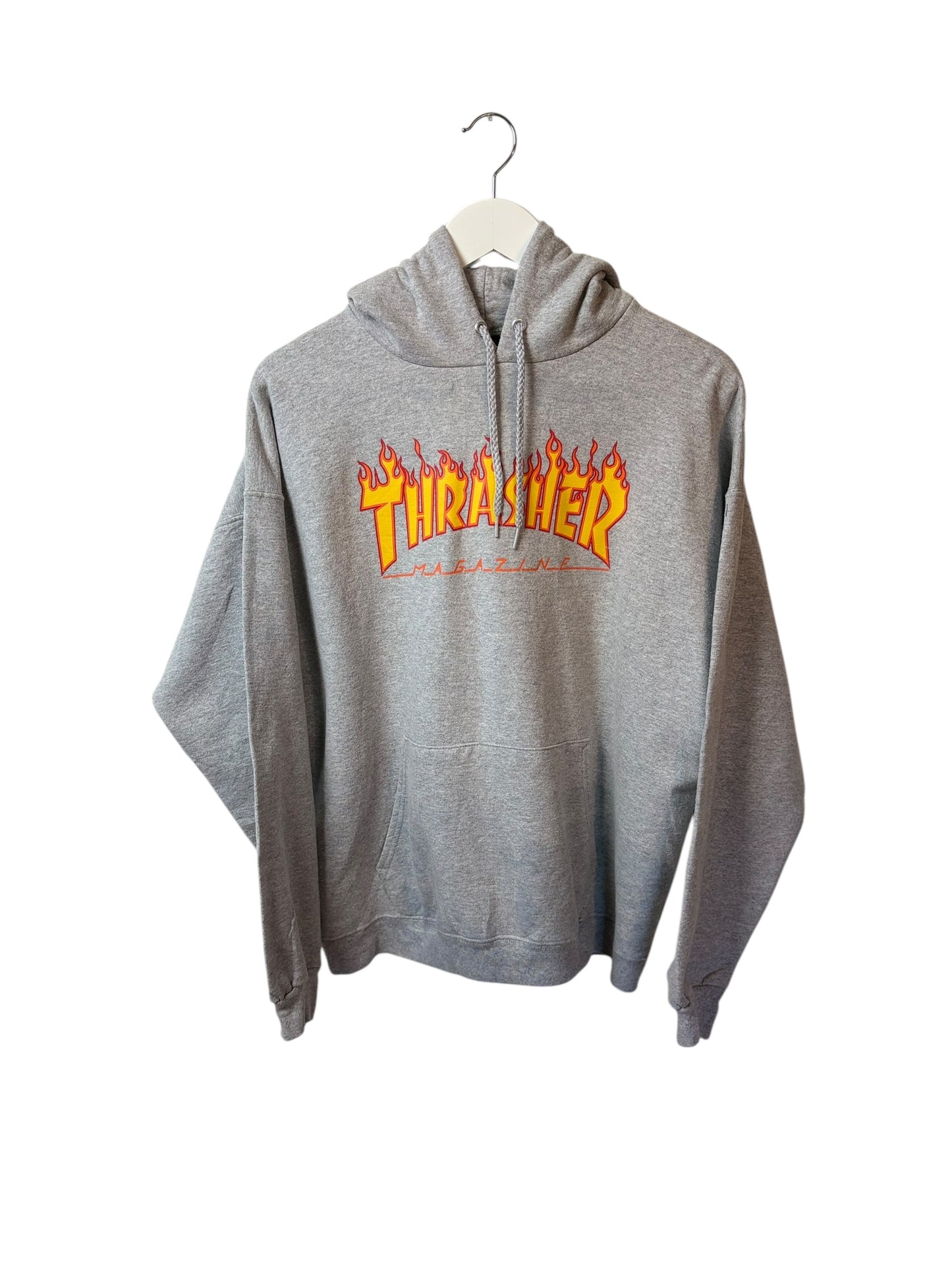 Thrasher Mens Grey Orange Flame Logo Hoodie Size XL