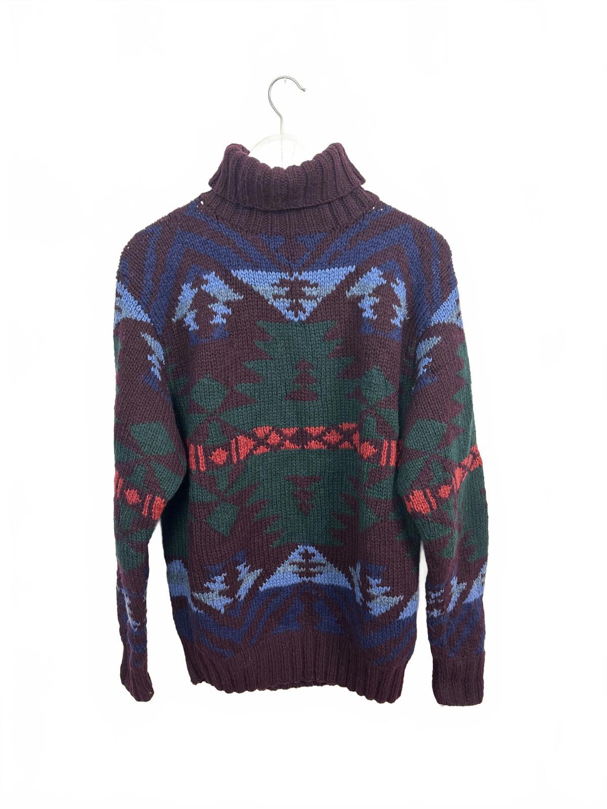 Vintage Ralph Lauren Women's Turtleneck Multicoloured Sweater Medium