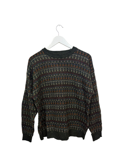 Vintage 90s Towncraft Unisex Charcoal Geometric Aztec Crewneck Knit Sweater