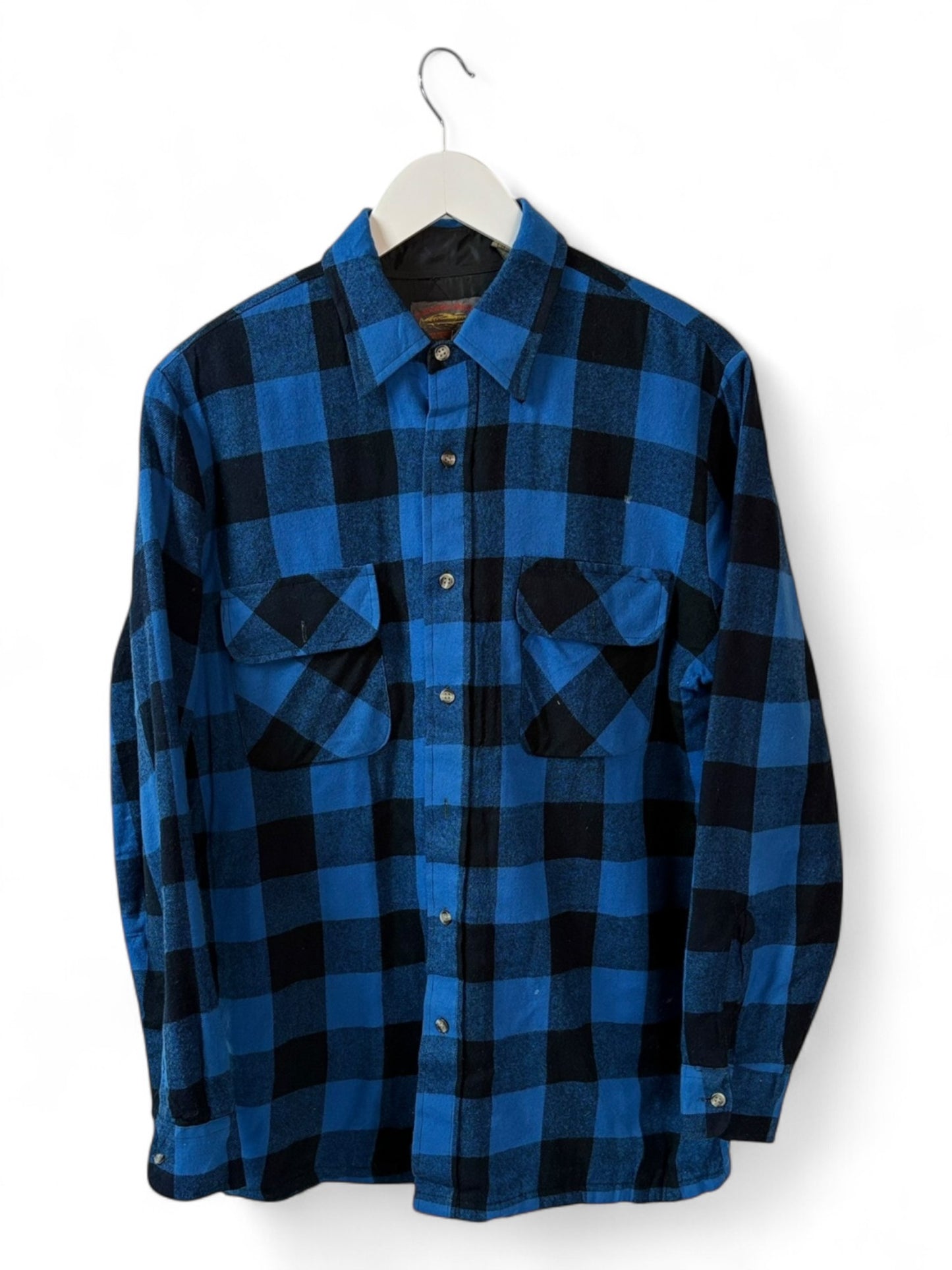 Vintage Currier and Branch Mens Blue Black Check Flannel Shirt Size Medium