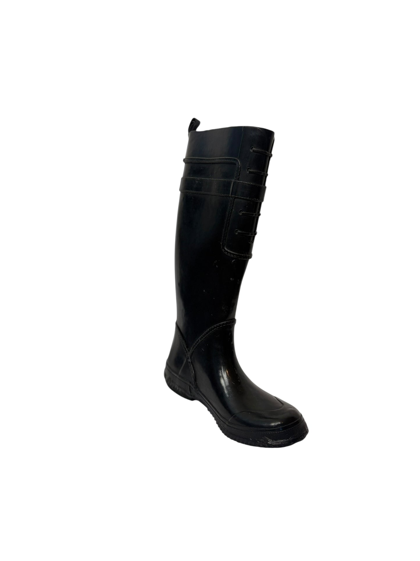 Nine West Womens Black Knee High Riding Rain Boots Strap Detail Size 6