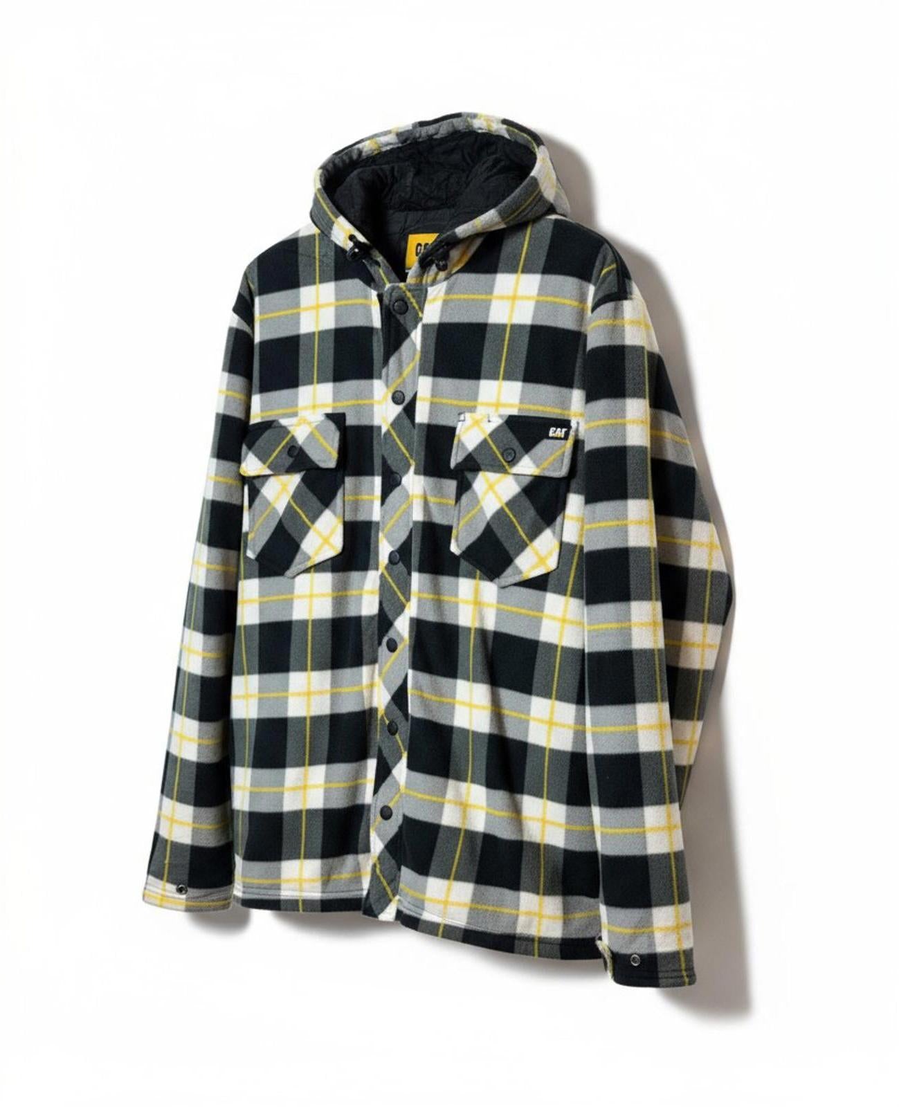 Vintage CAT Y2K Mens Flannel Workwear Plaid Checkered Jacket Black Yellow XL