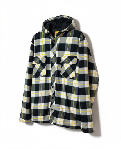 Vintage CAT Y2K Mens Flannel Workwear Plaid Checkered Jacket Black Yellow XL