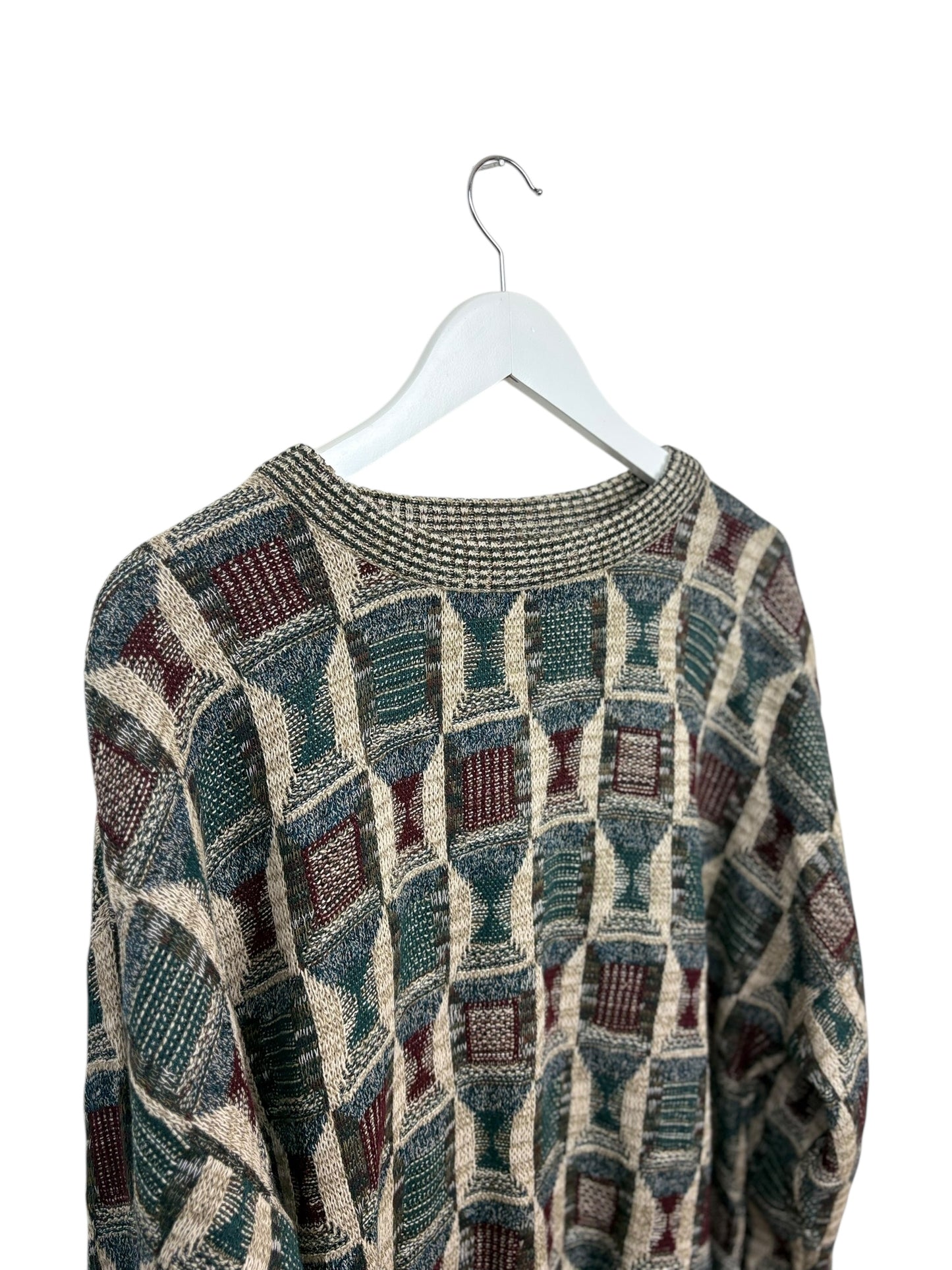 Vintage 90s TSR Beige Argyle Geometric Knit Crewneck Sweater XL