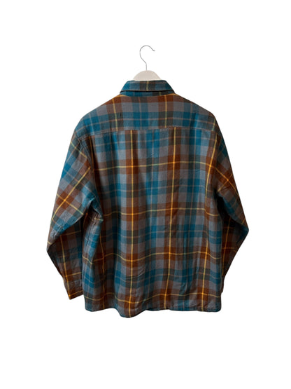 Vintage Charleston Bay Mens Blue Tan Plaid Flannel Shirt Button Up Size L