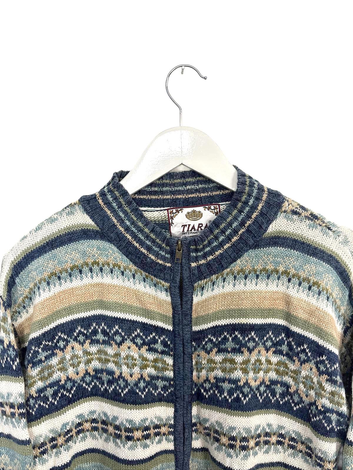 Vintage 90's Tiara Women's Cardigan Full Zip Patterned Multi-coloured Large