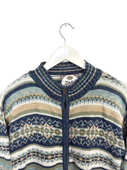 Vintage 90's Tiara Women's Cardigan Full Zip Patterned Multi-coloured Large