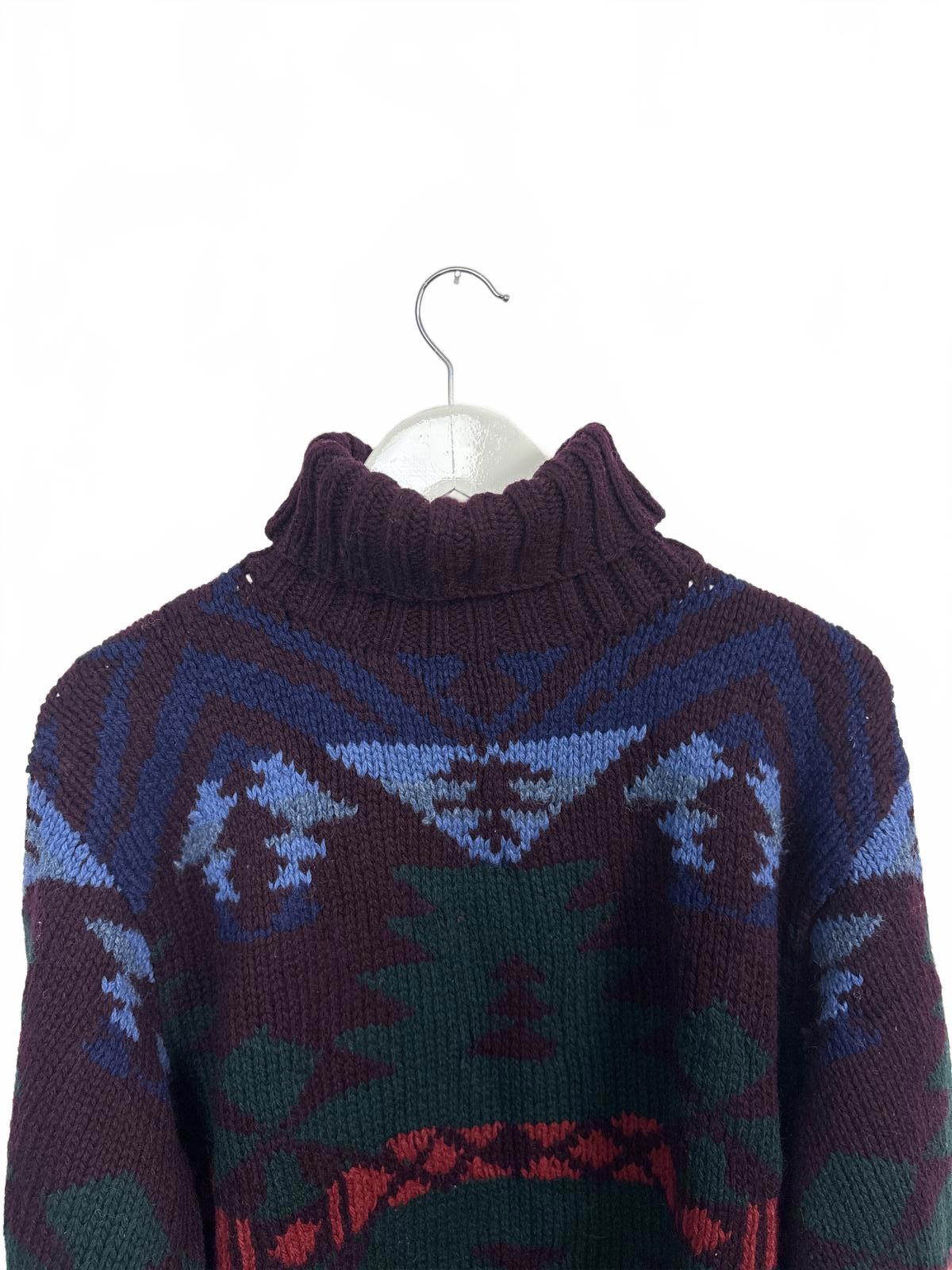 Vintage Ralph Lauren Women's Turtleneck Multicoloured Sweater Medium