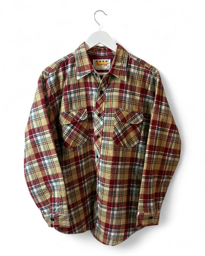 Plaid shirt on a hanger against a white background
