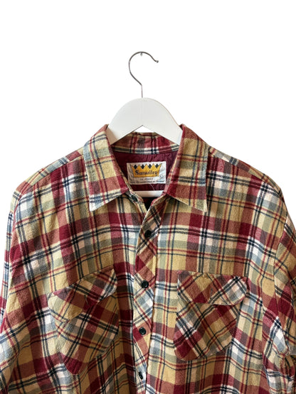Sumualley 90s Mens Plaid Tan Multicolour Flannel Check Shirt Size L