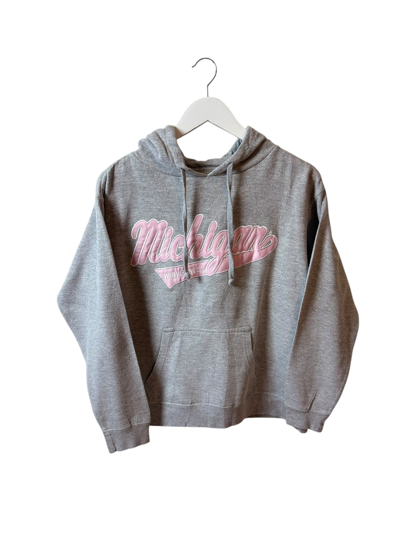 Michigan Wolverines Womens Grey Hoodie Pink Graphic Print Size L