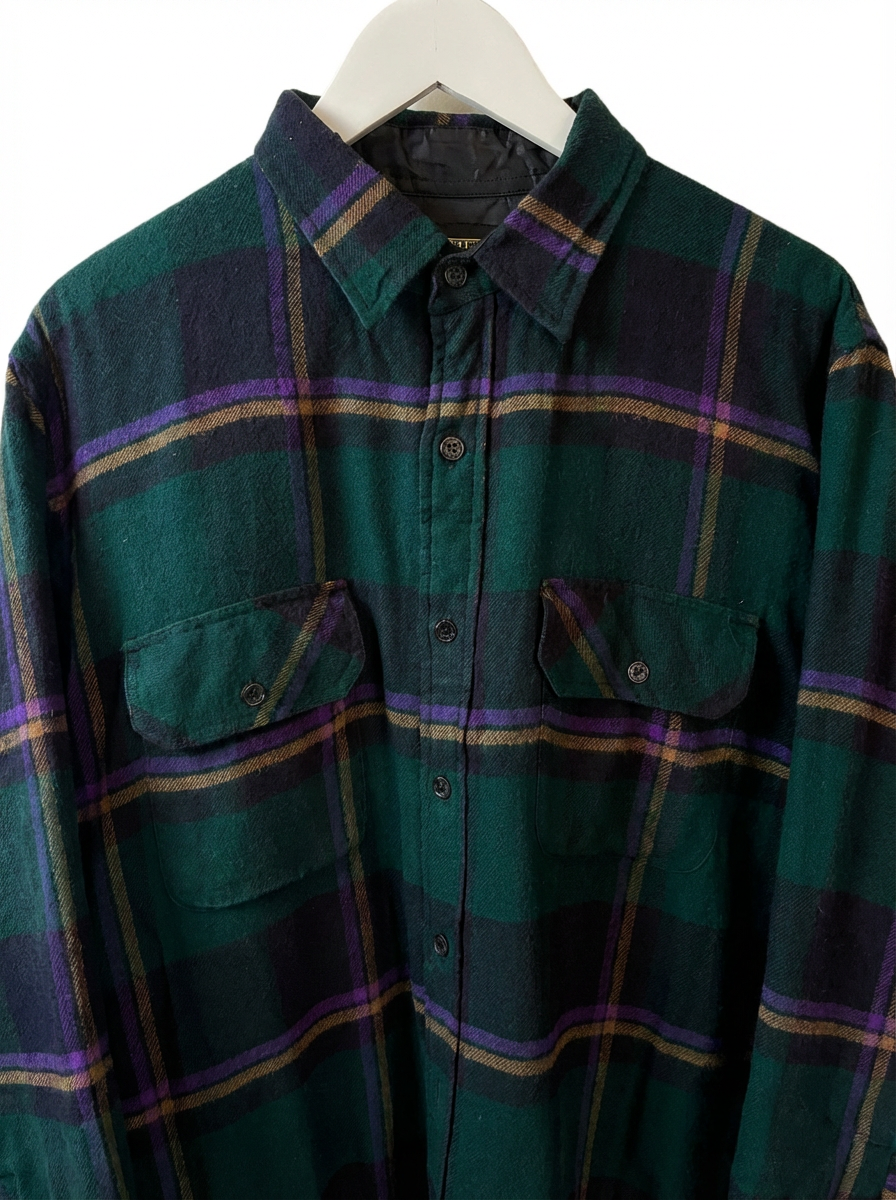Vintage 90s Trail Mens Flannel Shirt Plaid Green Fit Size XLarge