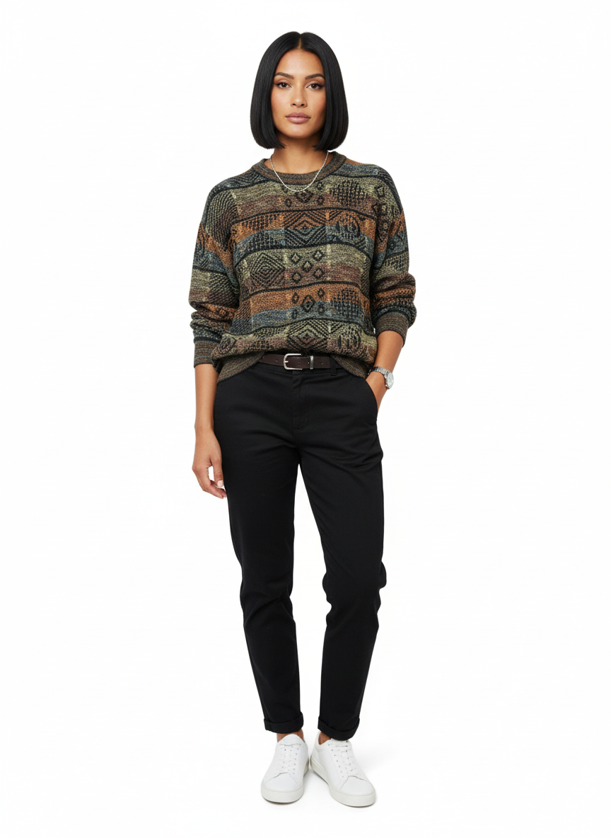 Vintage Lago Multicolour 90s Geometric Abstract Knit Crewneck Sweater Size L