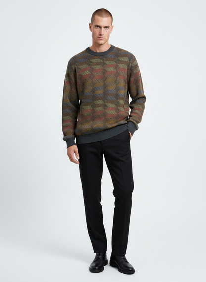 Vintage Talbots Mens Multicoloured Wool Sweater Geometric Pattern Crewneck M