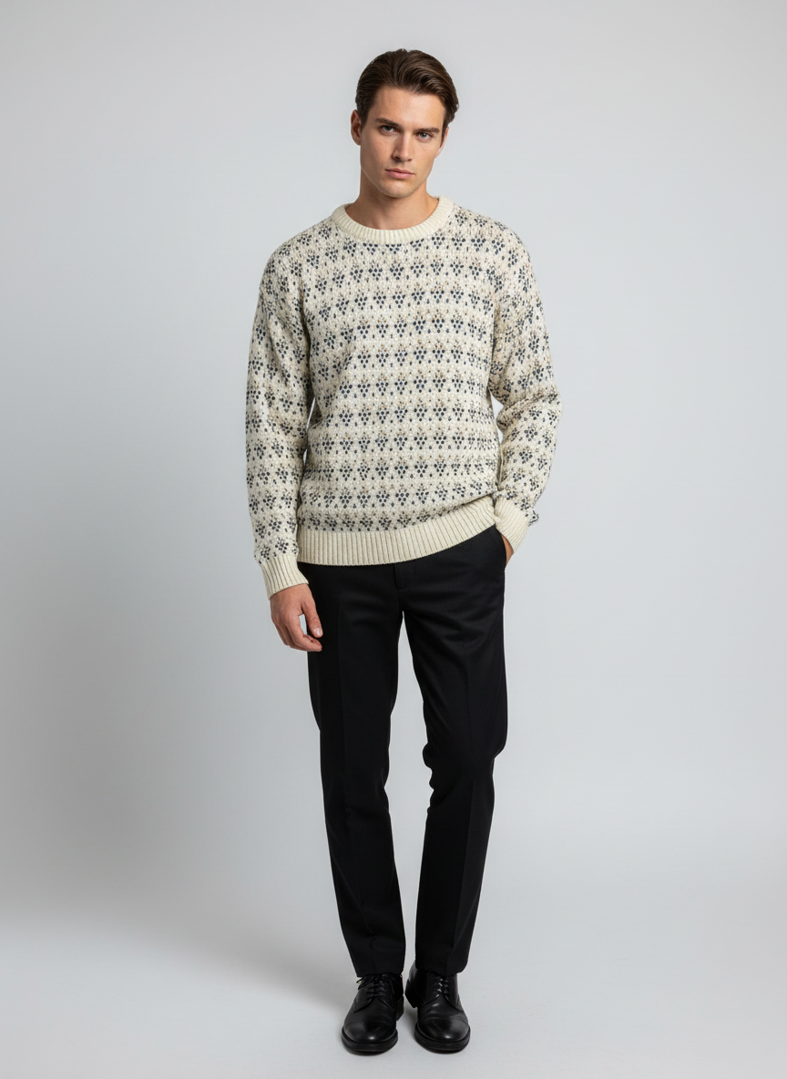 Vintage 90s Eddie Bauer Cream Geometric Knit Crewneck Sweater Size L