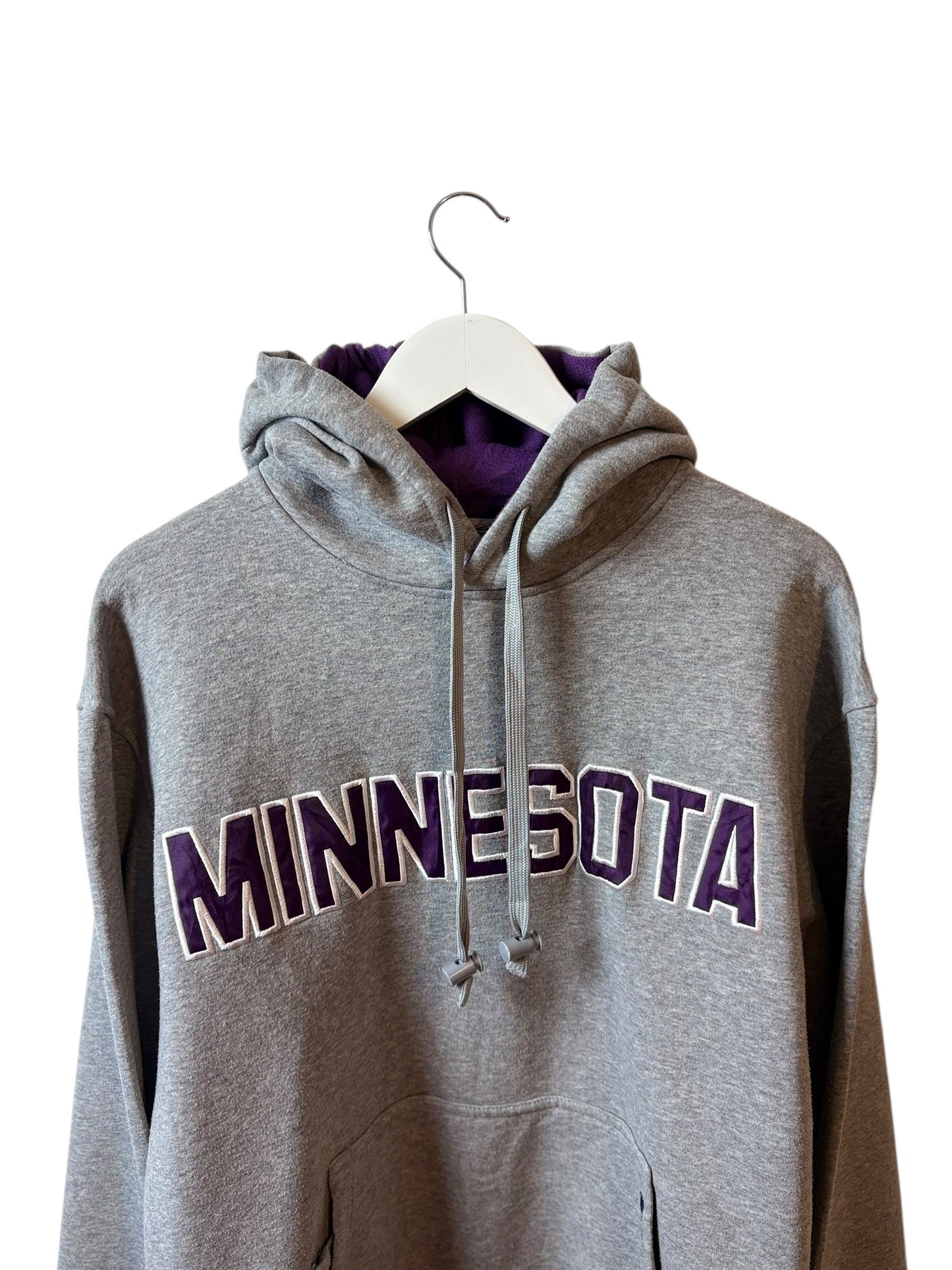 Minnesota Grey Hoodie Purple Embroidered Logo Large