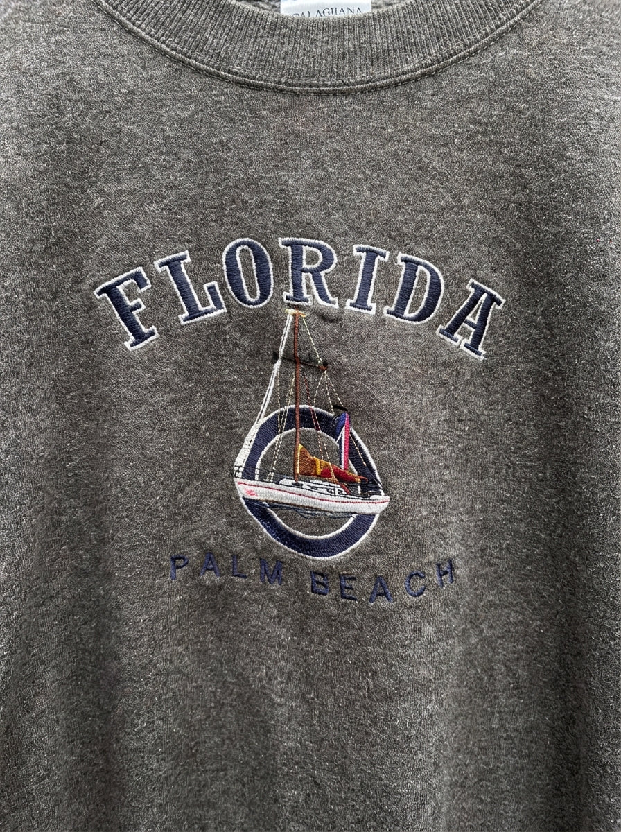 Vintage Florida Palm Beach Grey Sweatshirt Embroidered Medium