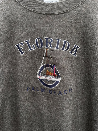 Vintage Florida Palm Beach Grey Sweatshirt Embroidered Medium