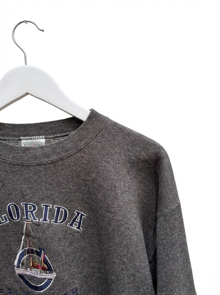 Vintage Florida Palm Beach Grey Sweatshirt Embroidered Medium