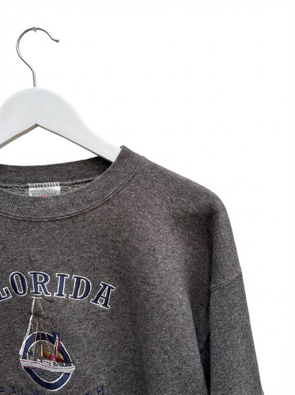 Vintage Florida Palm Beach Grey Sweatshirt Embroidered Medium