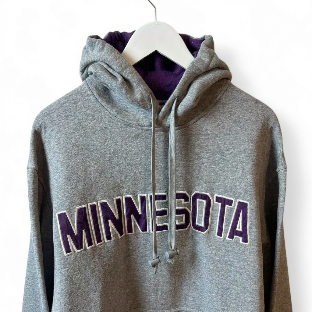 Minnesota Grey Hoodie Purple Embroidered Logo Large
