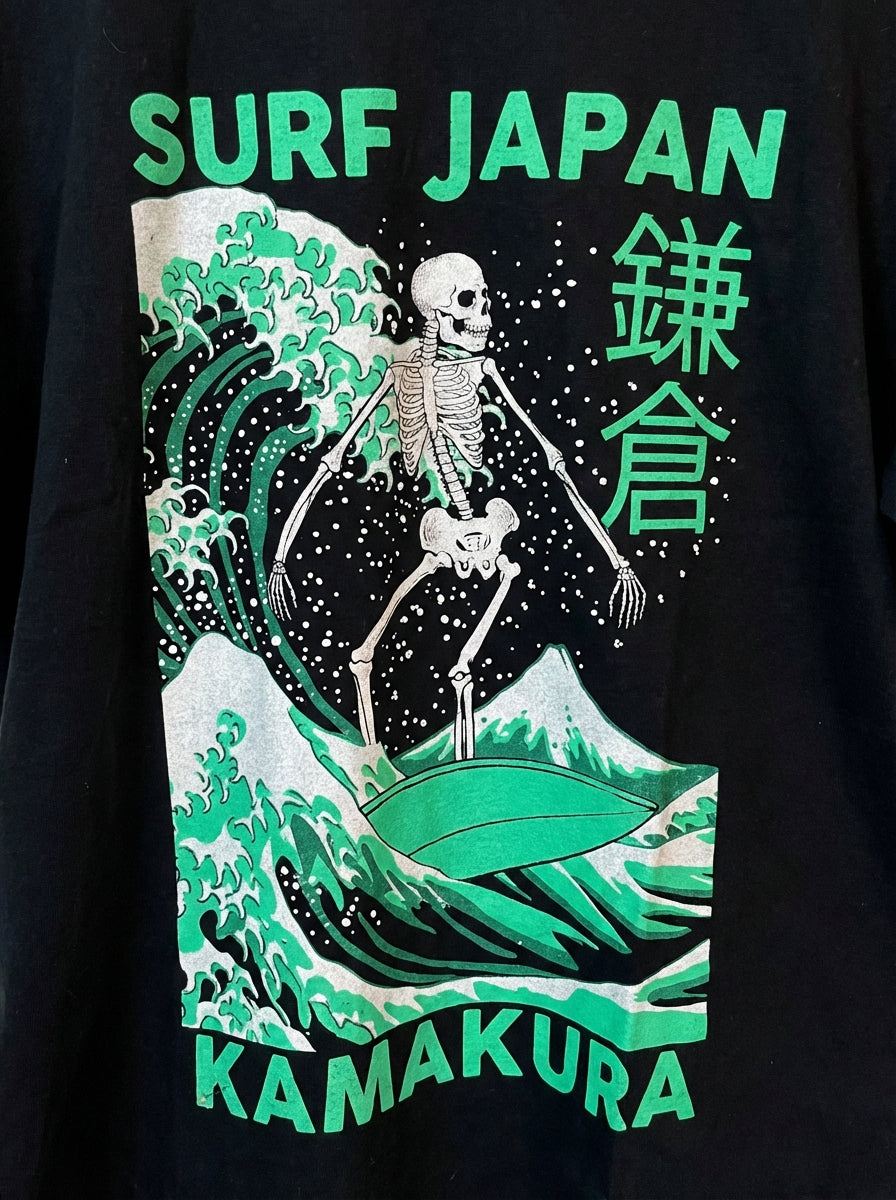 Surf Japan Kamakura Neon Green Skeleton Black T-Shirt-Large