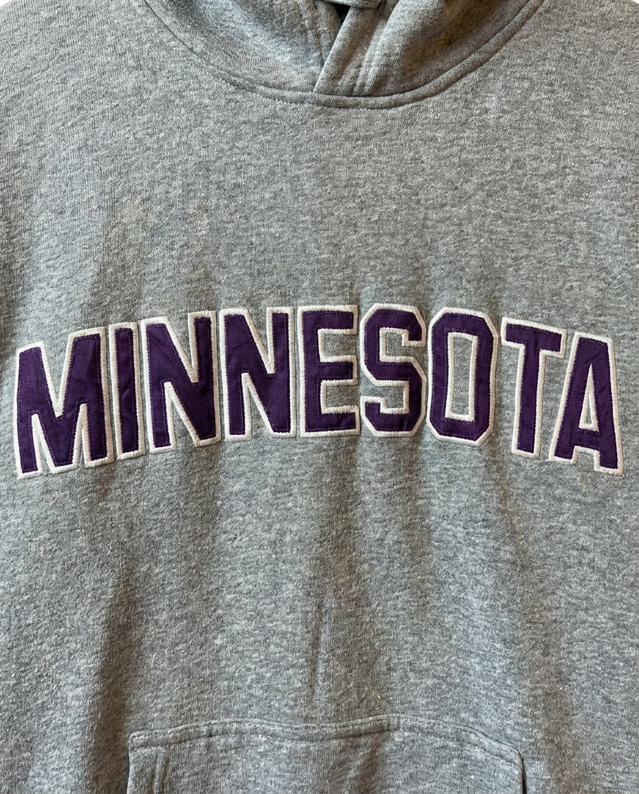 Minnesota Grey Hoodie Purple Embroidered Logo Large
