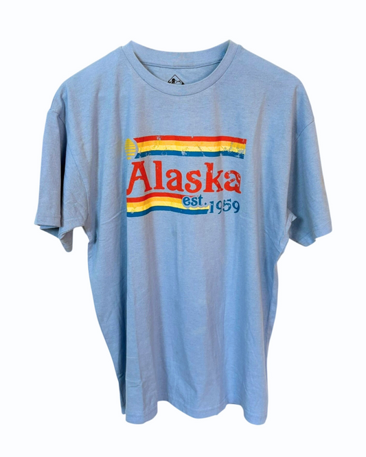 Light blue hoodie from Alaska, featuring a minimalist distressed look aesthetic with a subtle logo.