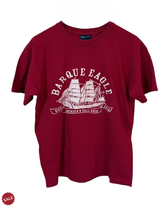 Red graphic t-shirt by Barque Eagle featuring a bold, minimalist logo across the chest. Crafted from 100% cotton.