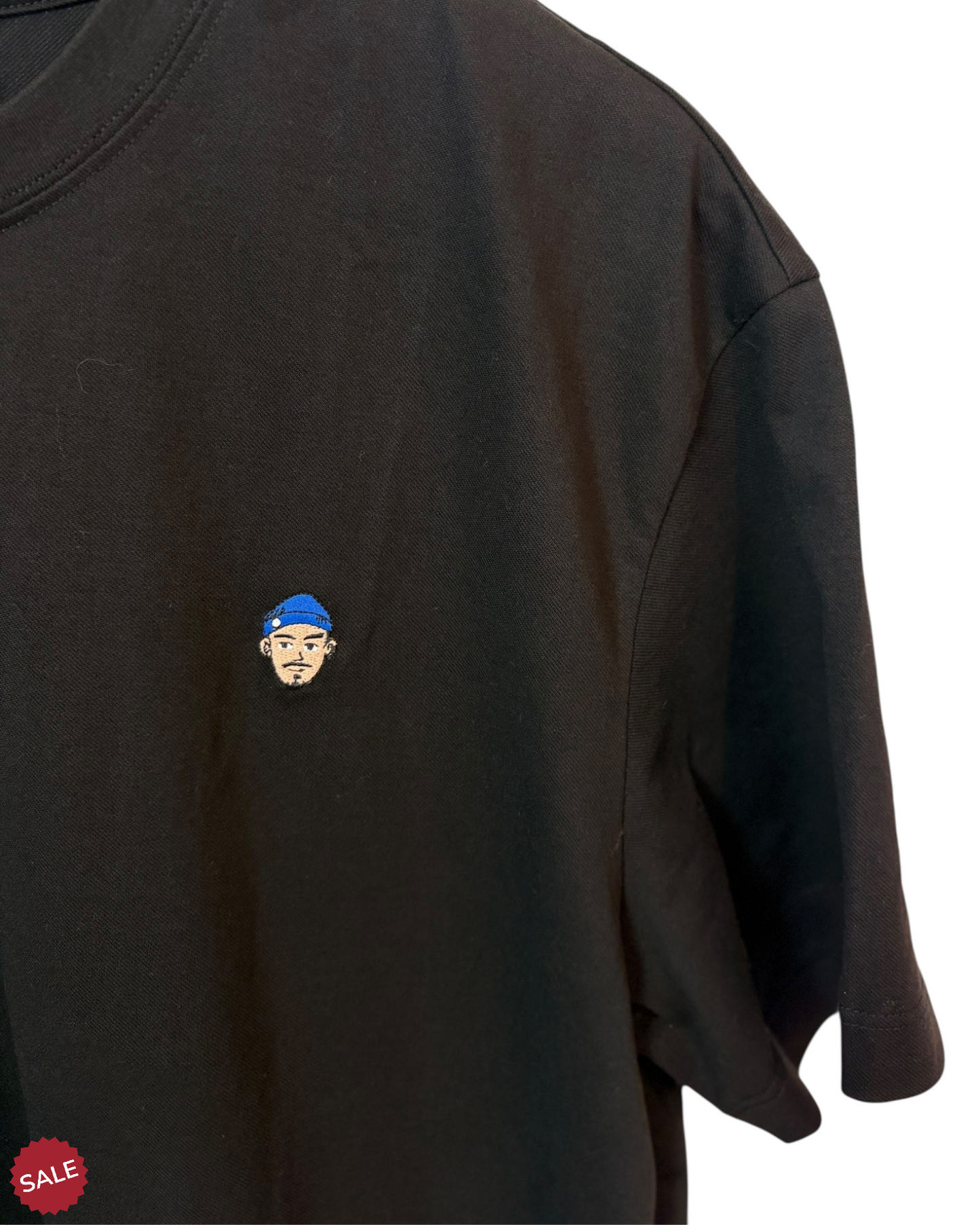 Caution-Miniature-Face-Retro-Cartoon-Black-T-Shirt-Large