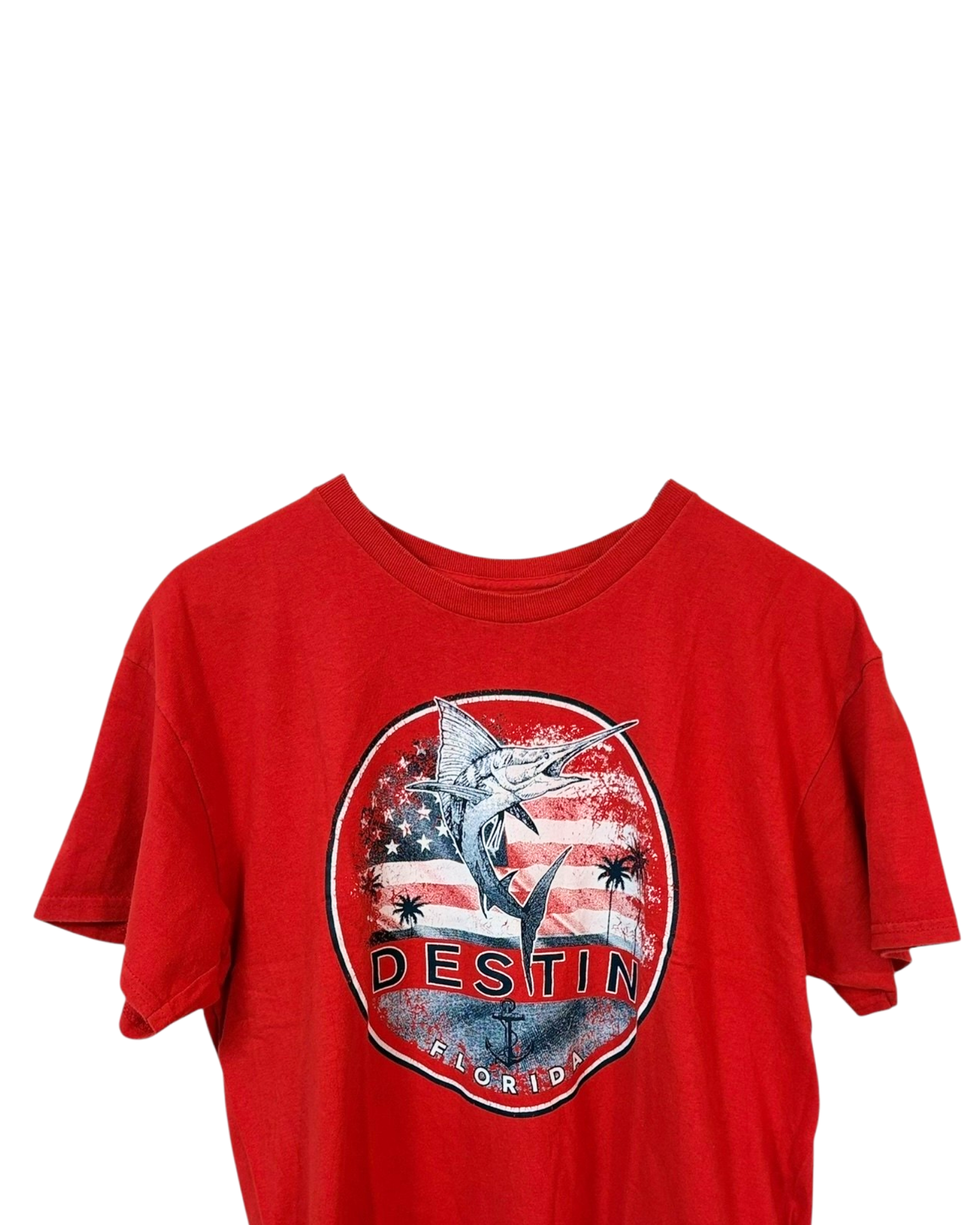 Destin-Florida-Red-T-Shirt-Coastal-Graphic-Crewneck-Unisex-Large