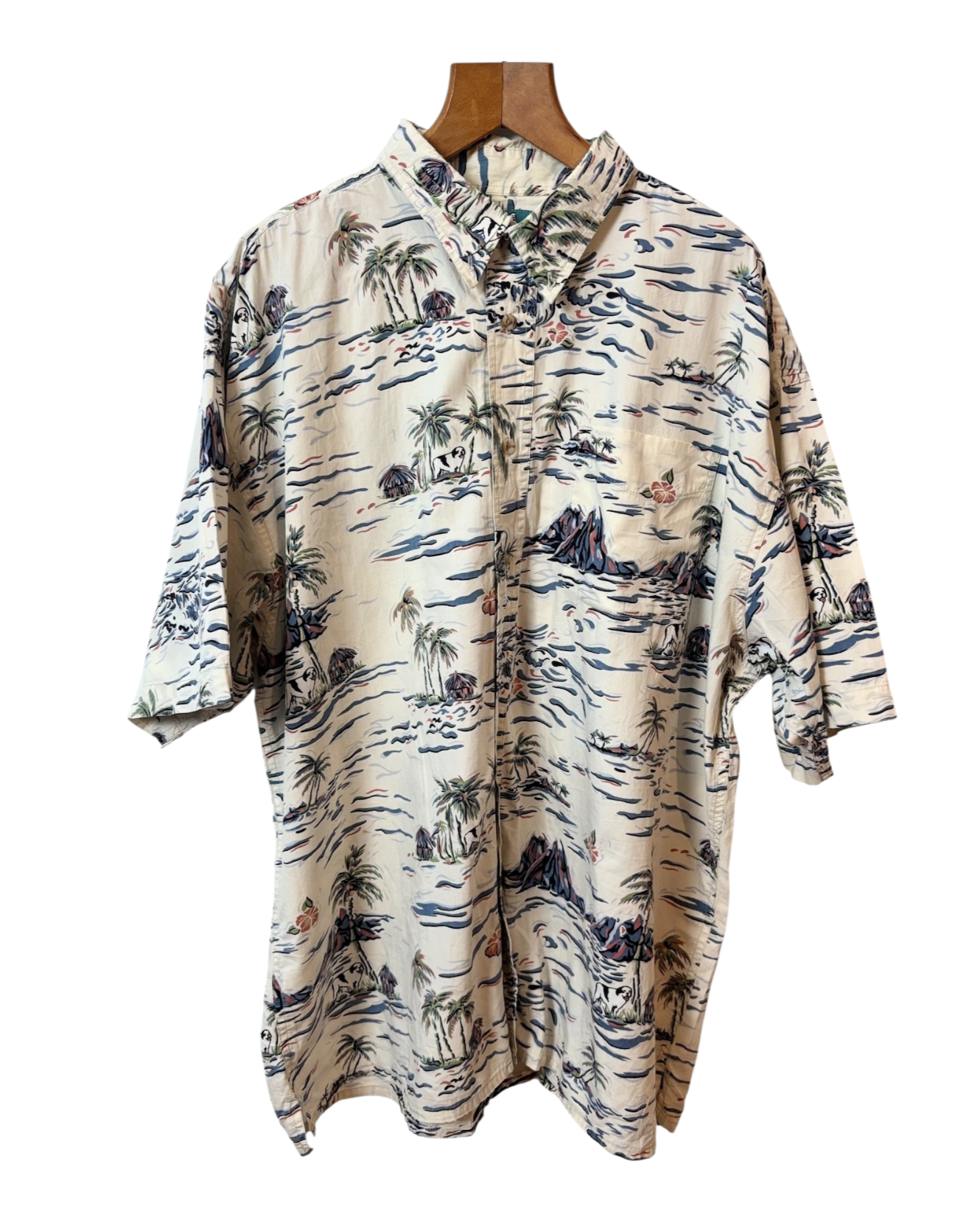 Vintage White and Blue Shirt - Mulitcolour -Palm trees - Hawaaian - Abstract - XXL