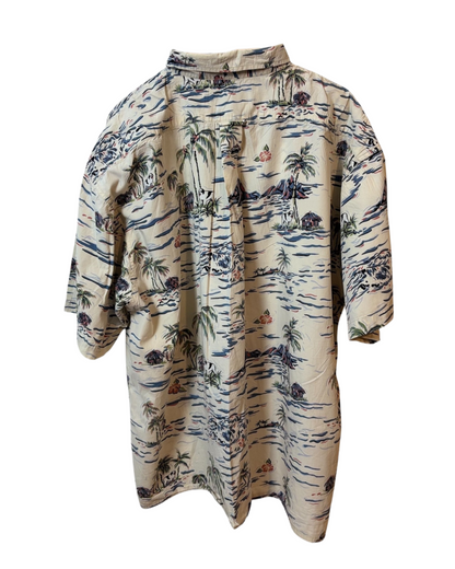 Vintage White and Blue Shirt - Mulitcolour -Palm trees - Hawaaian - Abstract - XXL
