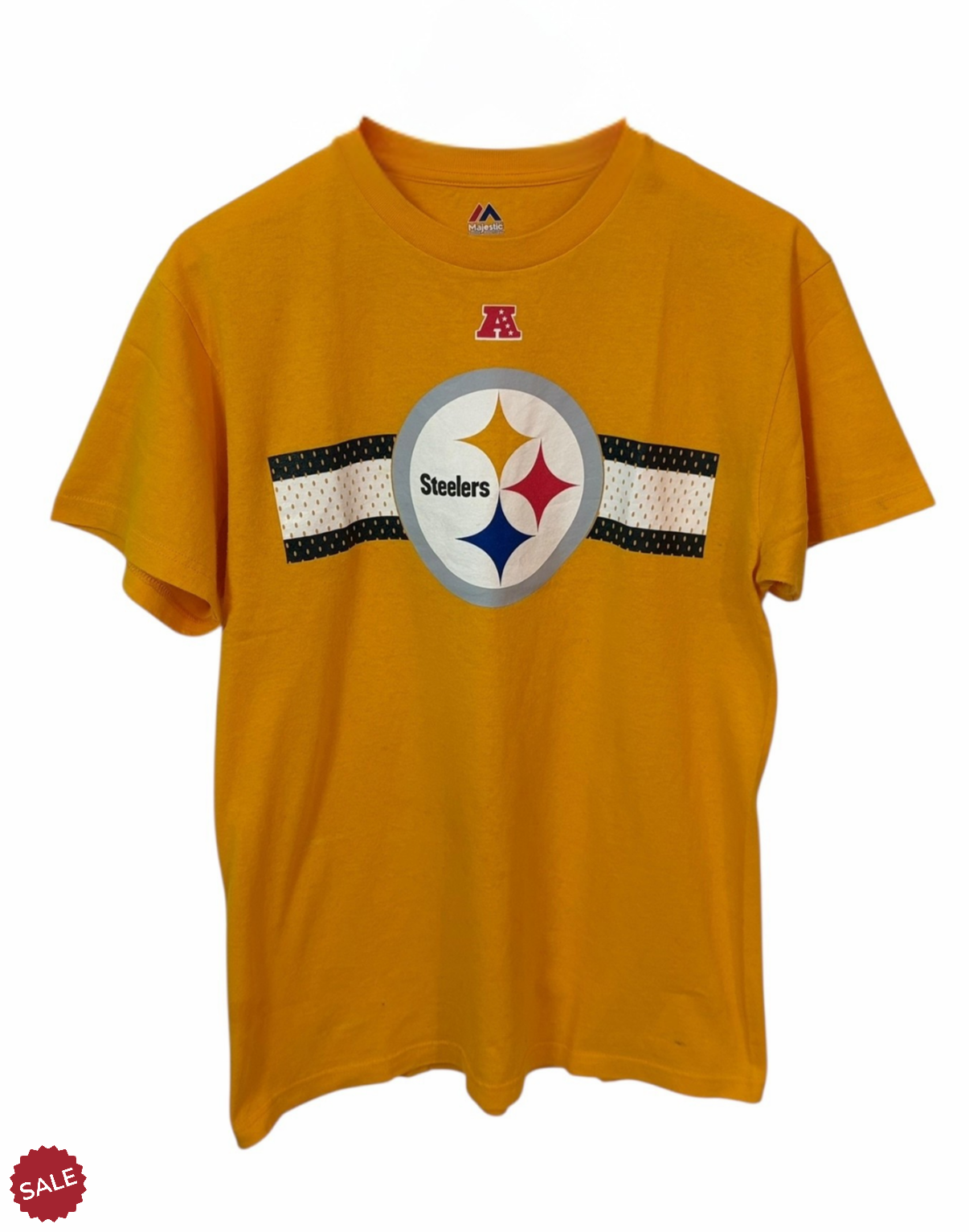 DESCRIPTION

Vintage Steelers t-shirt in vibrant yellow, emblazoned with the iconic team logo across the chest. 