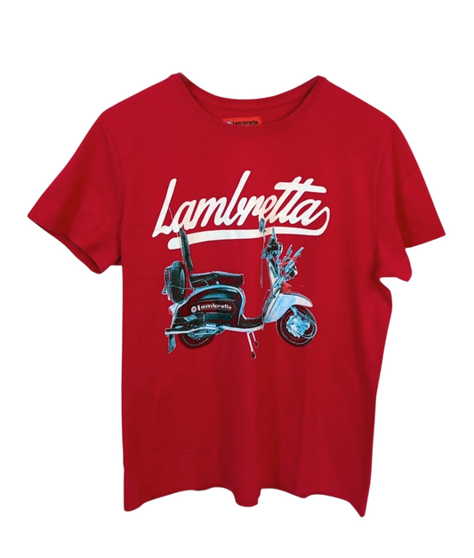 Red graphic tee from the iconic Lambretta brand, showcasing a vintage scooter logo in crisp white.