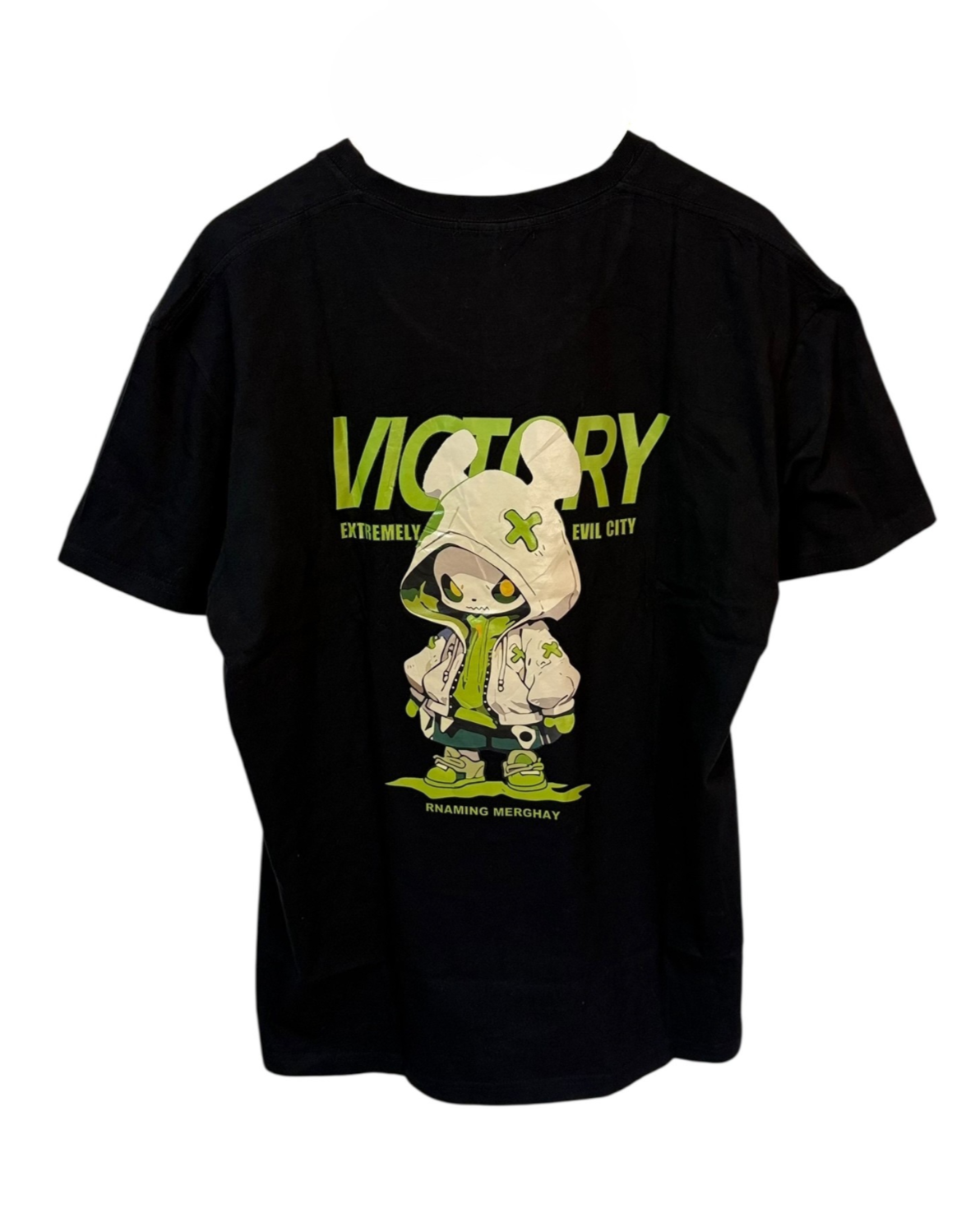 Black cotton t-shirt from Victory, sized generously at XXL. Effortlessly comfortable, this piece is perfect for everyday.